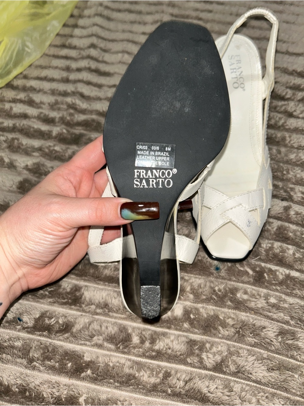 Franco Sarto Cream Leather Slingback Woven Sandals - Picture 6 of 7